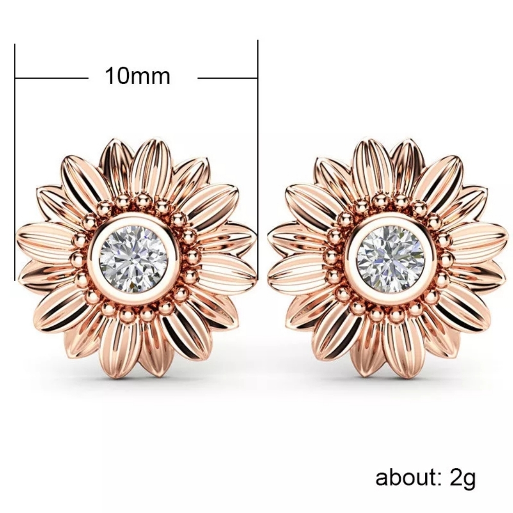 S925 SILVER DIAMOND SUNFLOWER STUD EARRINGS - Picture 5 of 5